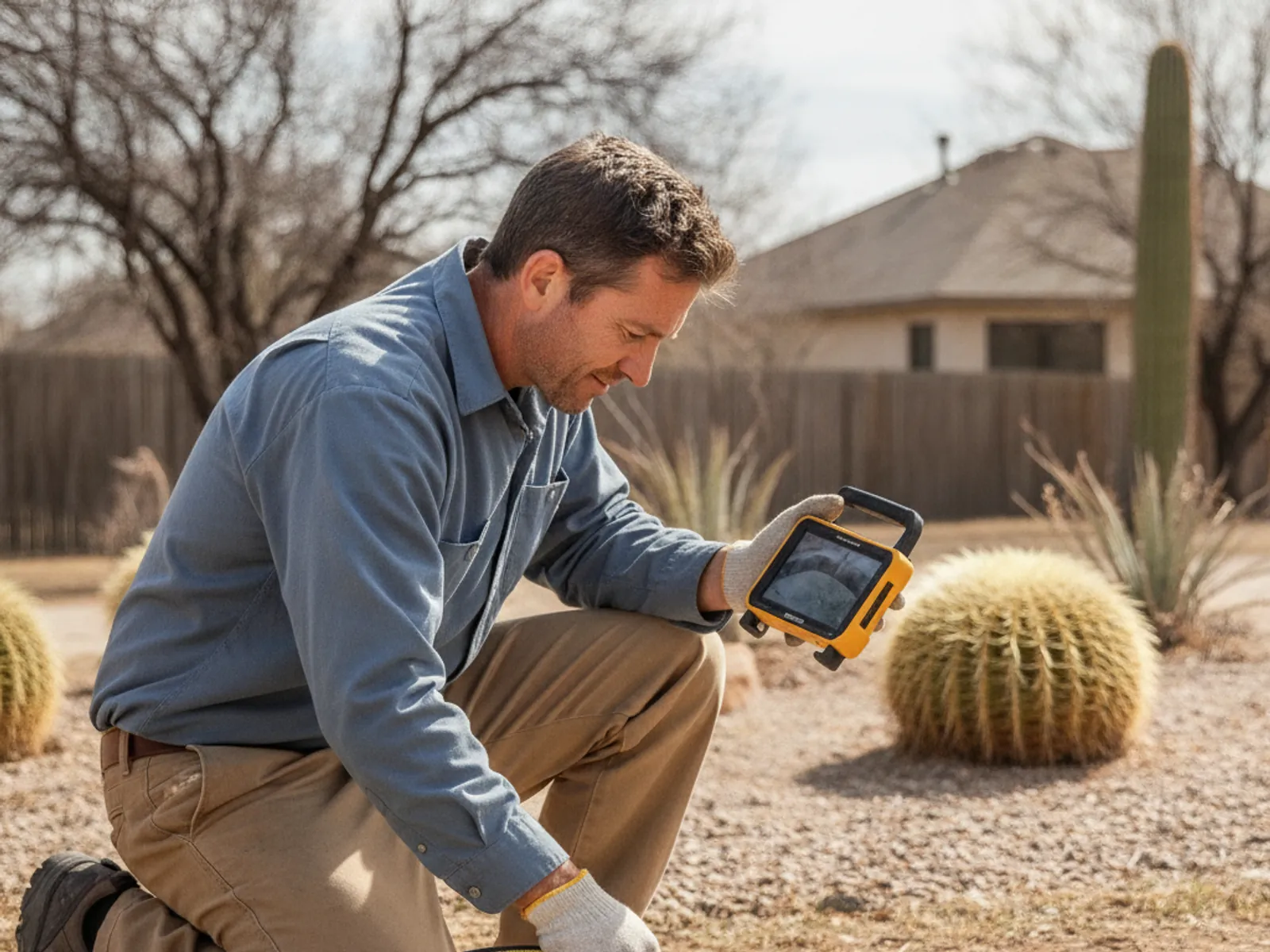 Sewer line camera inspection in progress in El Paso, TX